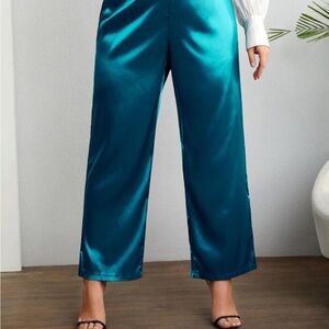 SHEIN Teal Satin Wide-Leg Trousers